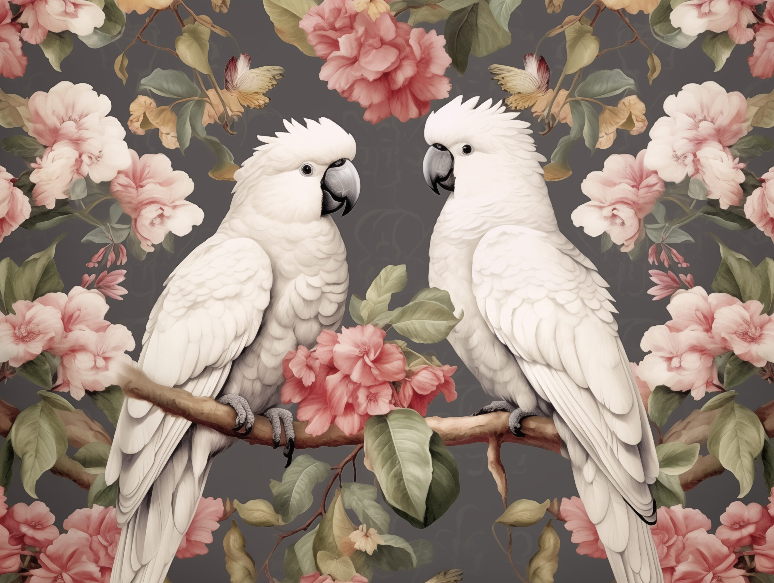Parrot floral decorative pattern,created with Generative AI tecnology.
