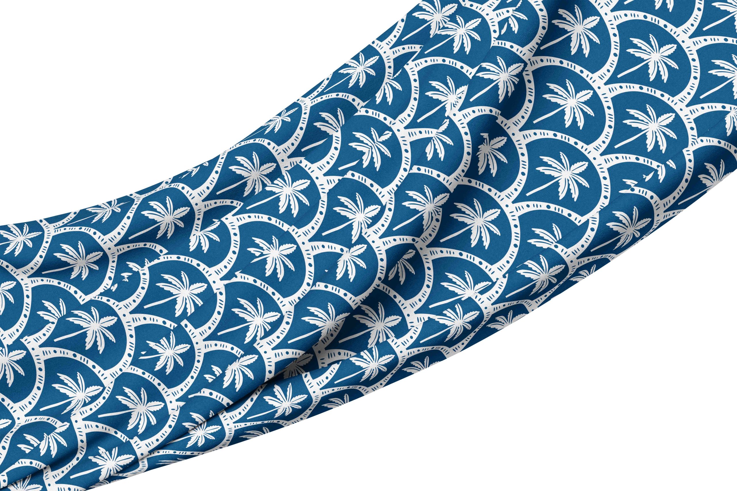 _2026 palm tree scallop Tablecloth - Amalfi Palm Tree Blue Scallops - Image 1