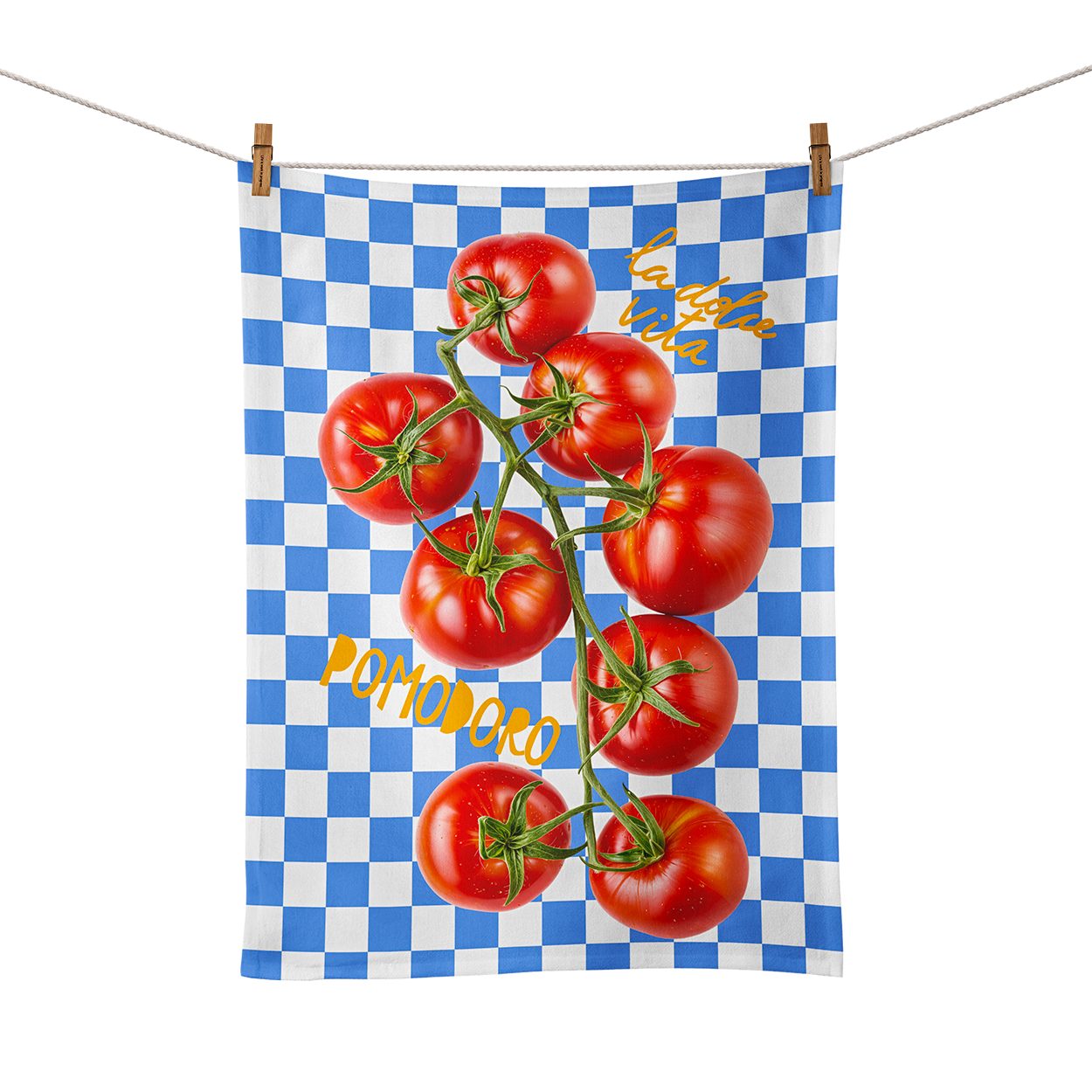 Foodtowel Tomato White9 Food Towel - A Tomato Vine Blue Check - Image 1