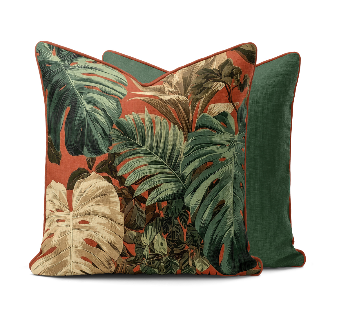 ___Scatter Rust Tropical.png A Scatter Cushion – Tropical Rust with Piping - Image 1