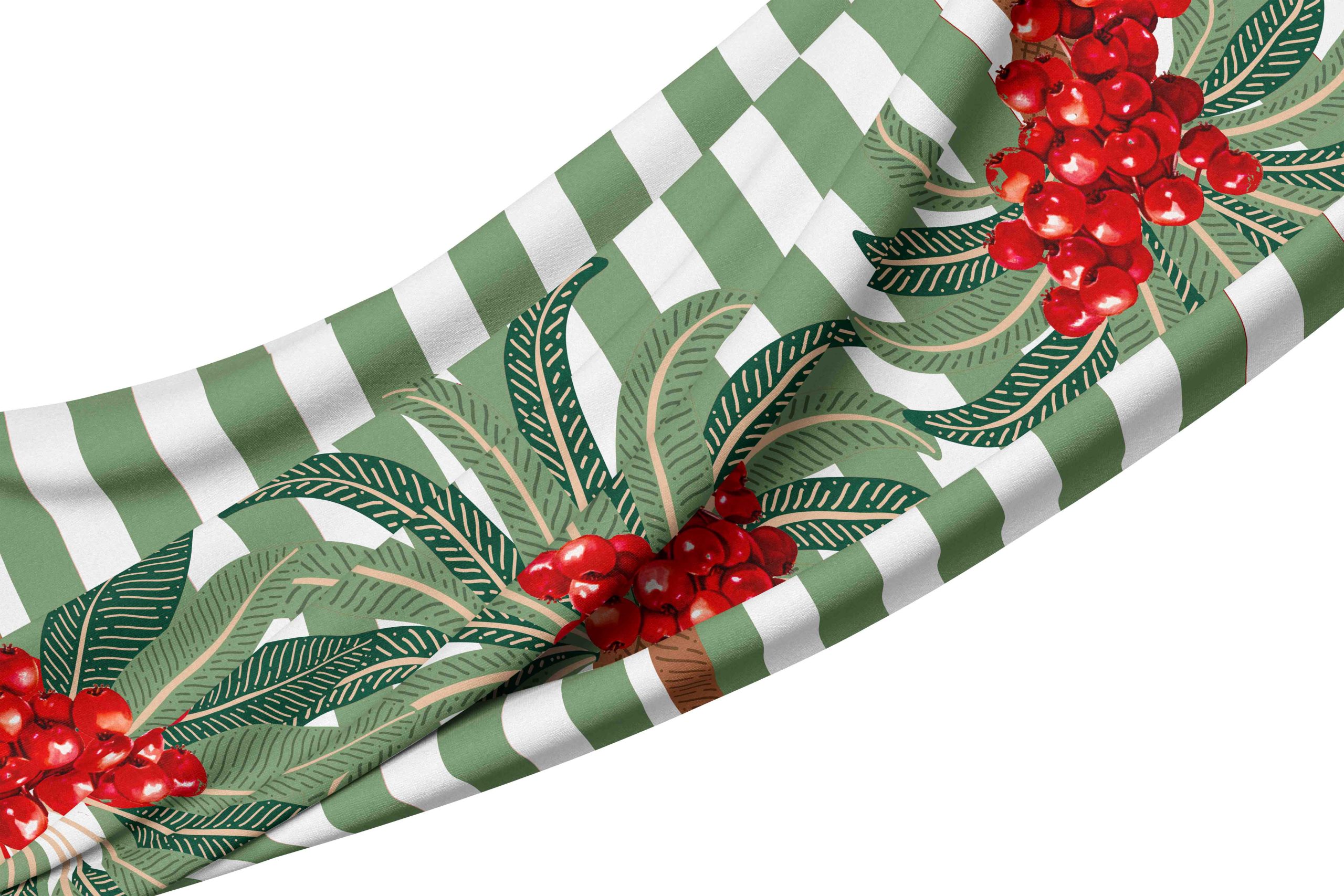 Tablecloth 3.5m greenStripe Palm Berries Tablecloth - Amalfi Palm Tree Berries Green Stripes - Image 1