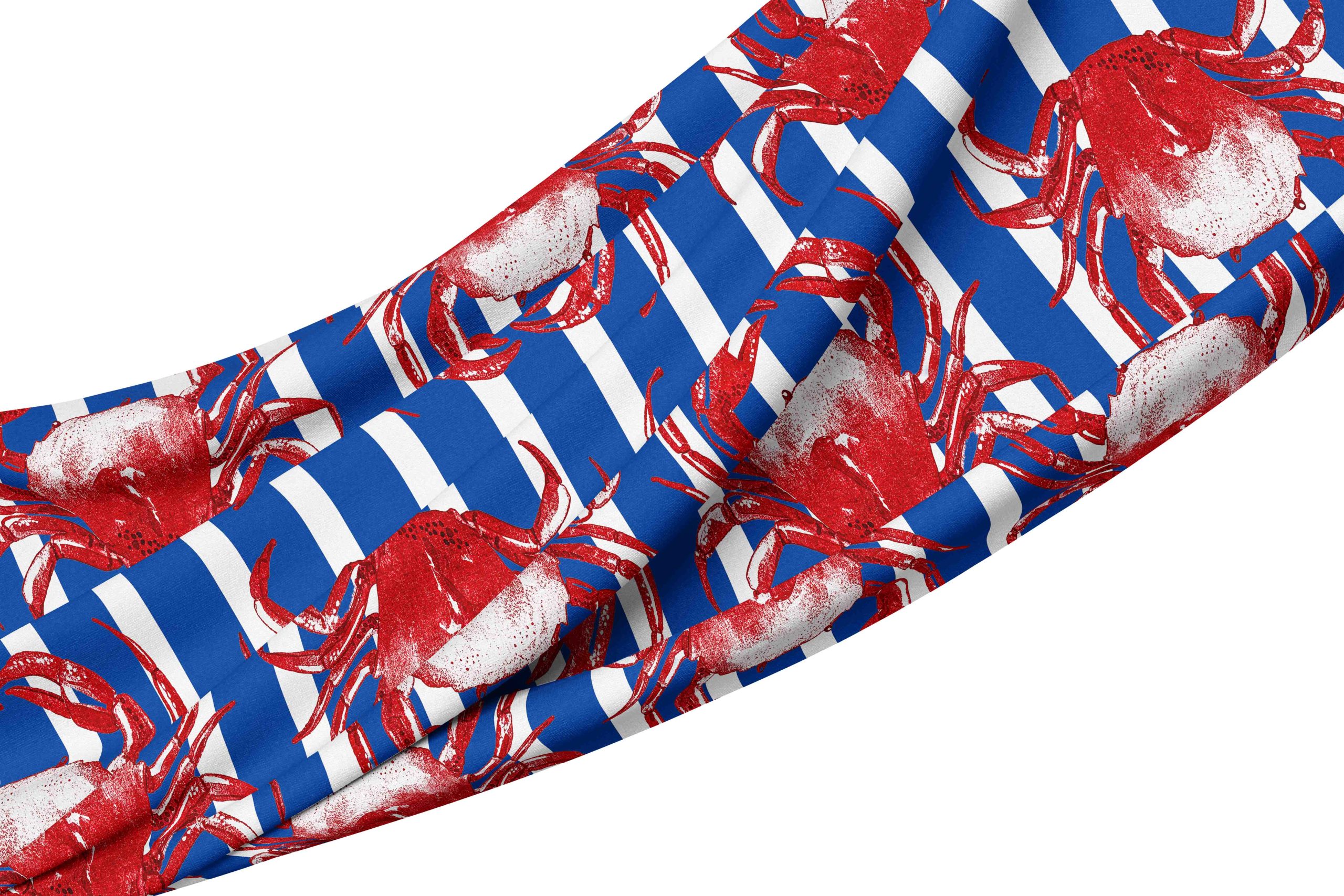 Tablecloth blue stripe red crab
