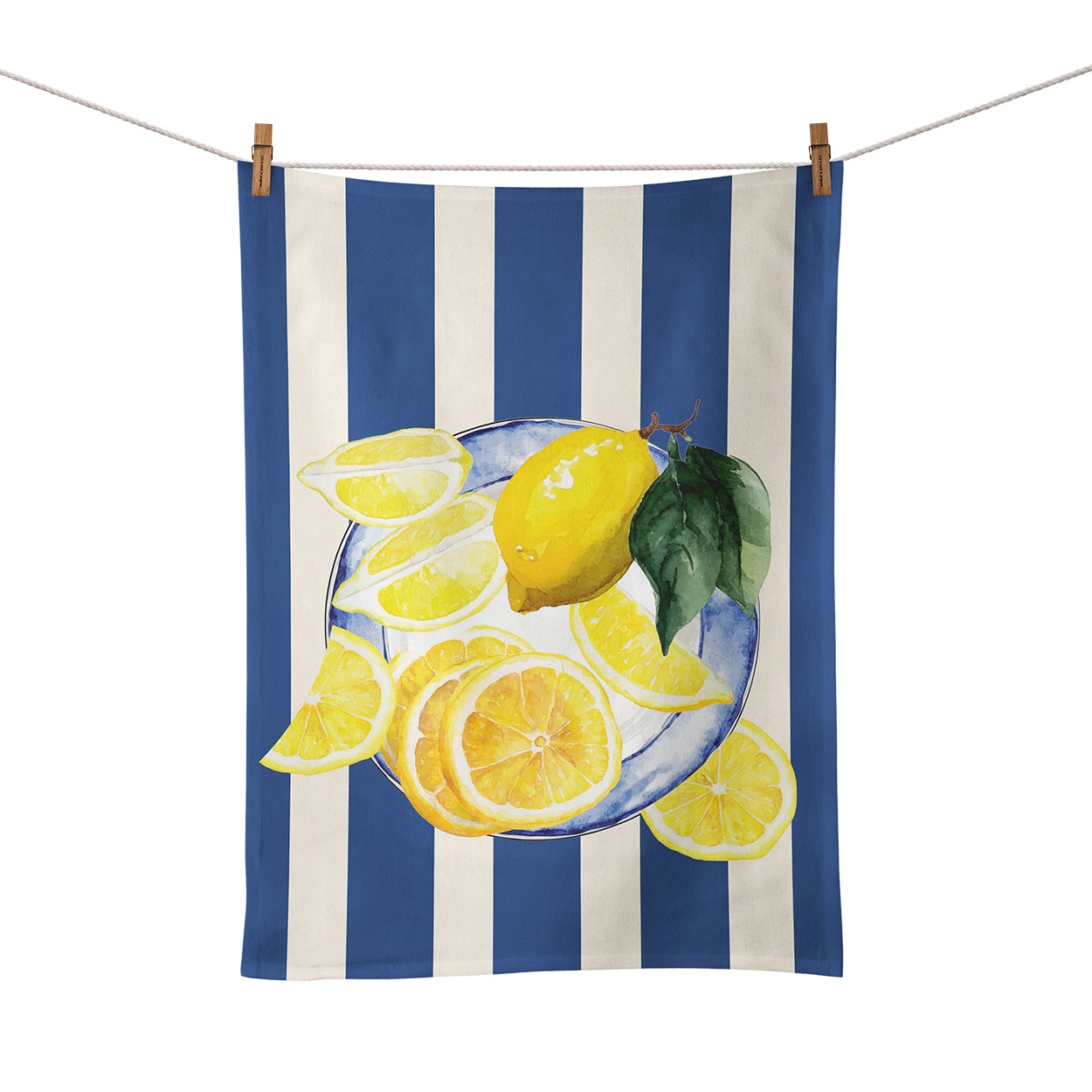 foodtowel52.png Food Towel - Amalfi Blue Stripe Lemon Plate - Image 1