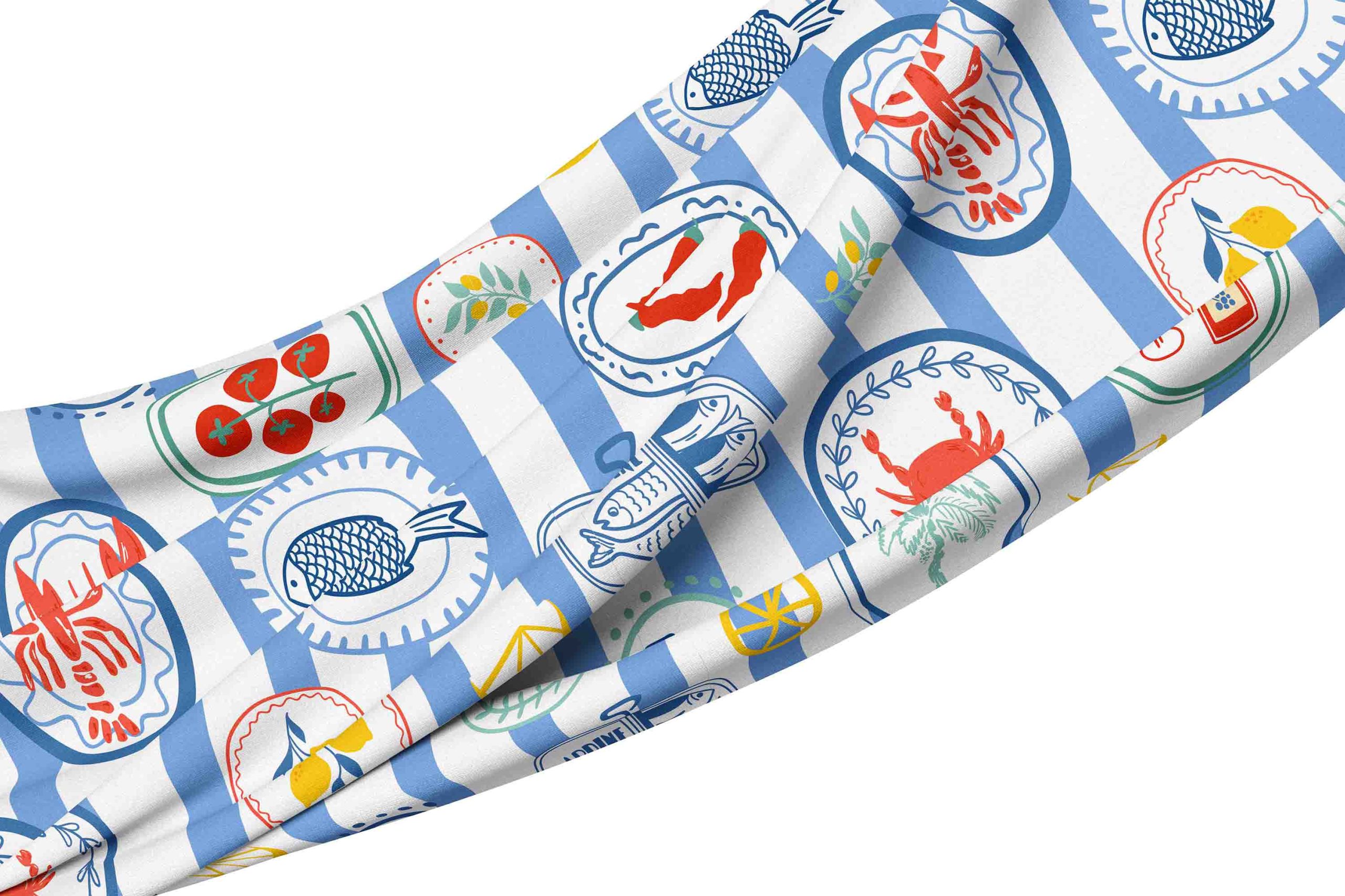 __tablecloth blue Stripe crayfish plate
