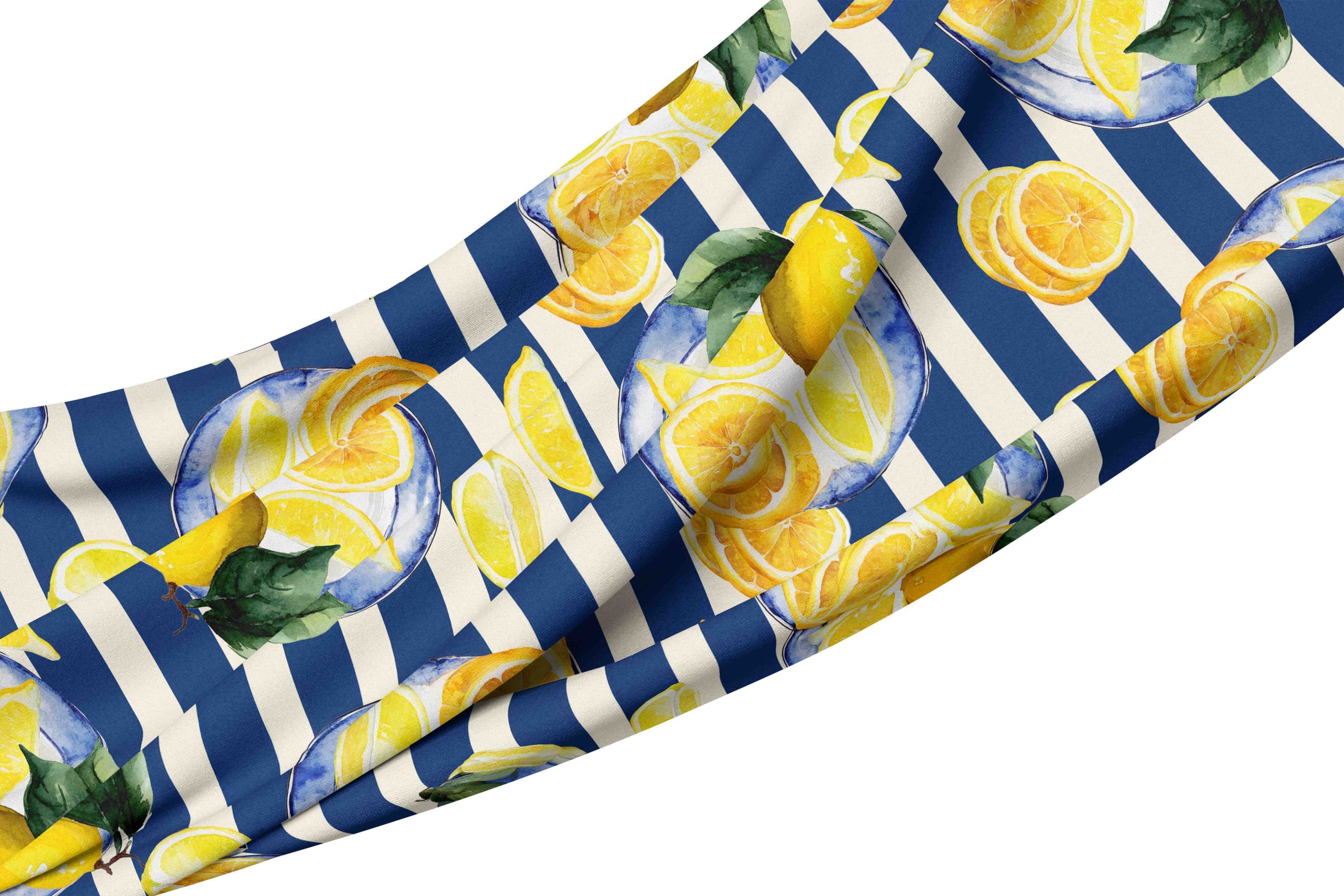 __tablecloth blue stripe lemon plate
