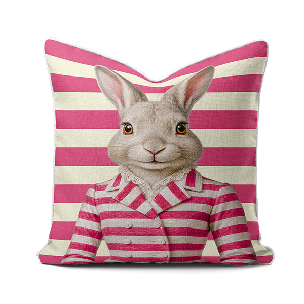 ___2online PINK rabbit stripes A Scatter Cushion – Haas Pink Beidge Stripe - Image 1