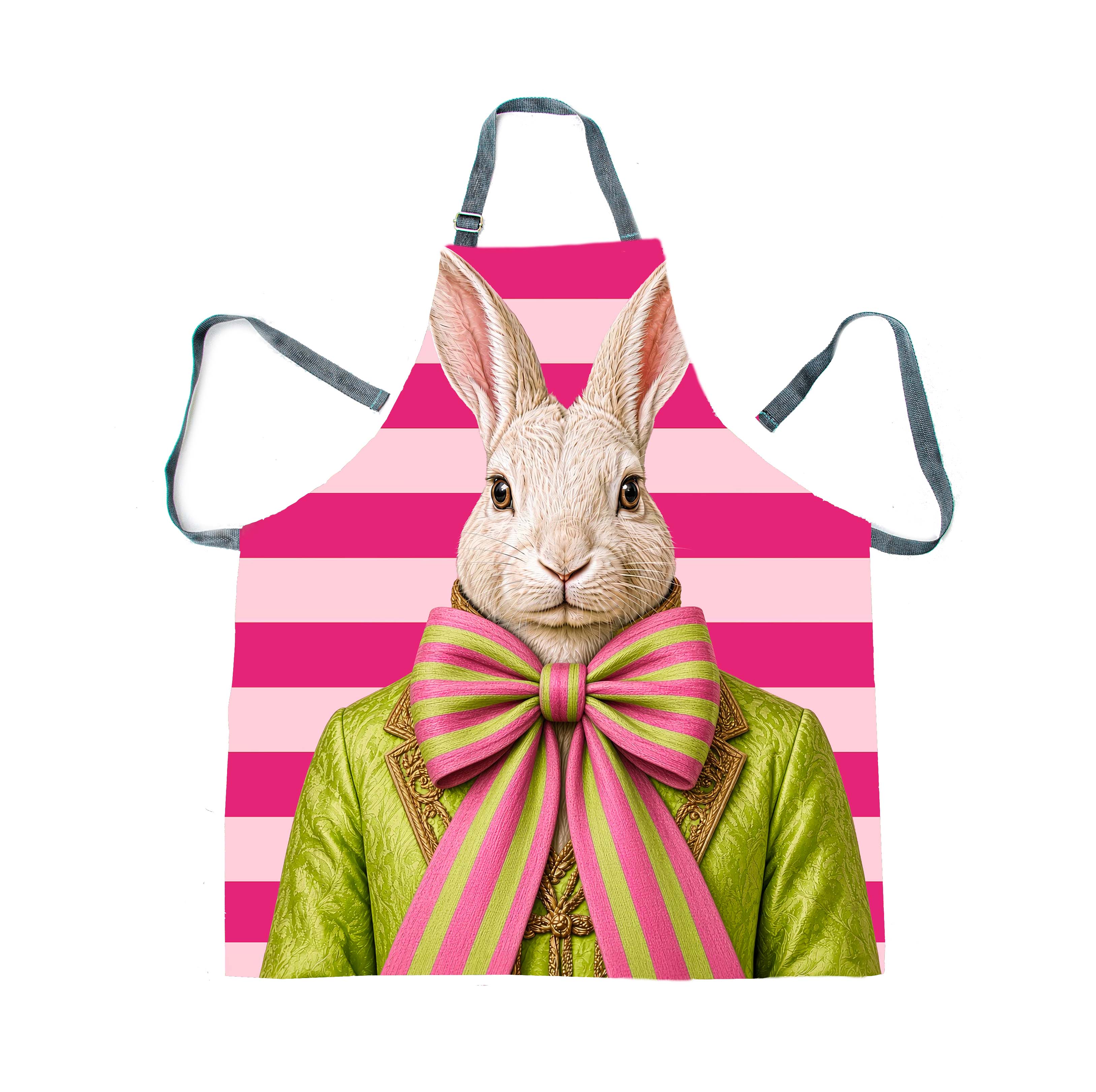 Apron_Pink Rabbit stripe2 Apron - Haas Pink Stripe Ribbon - Image 1