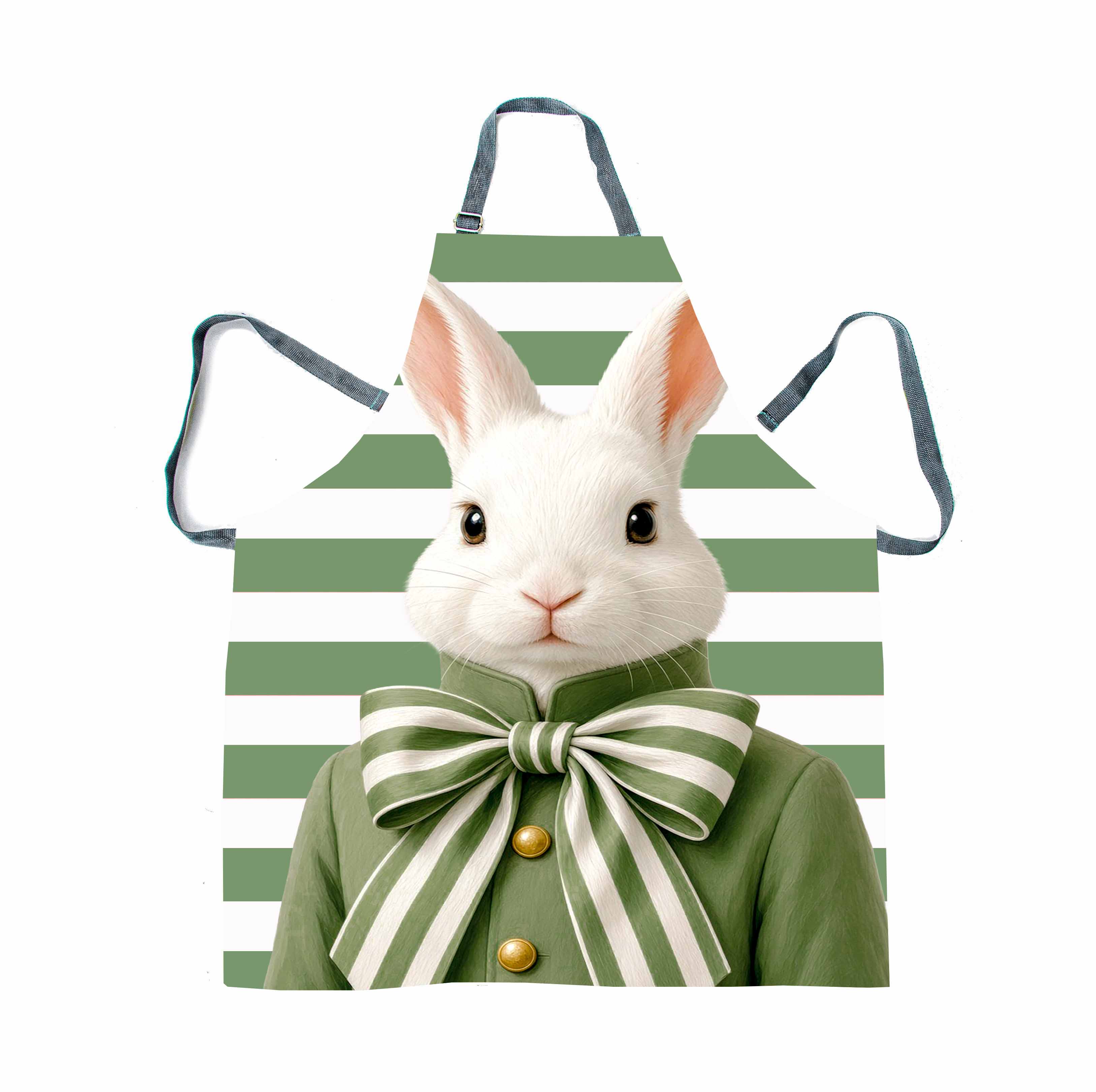Apron_green Rabbit stripe2 Apron - Haas Green Stripe Ribbon - Image 1