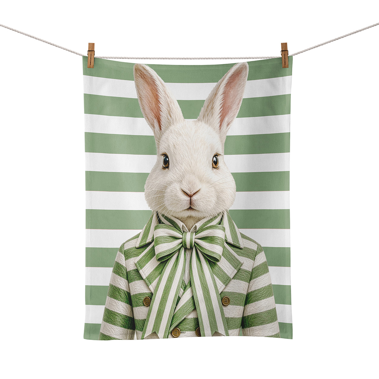 Green Rabbit Foodtowel6 Food Towel - Haas Green Stripe Ribbon - Image 1