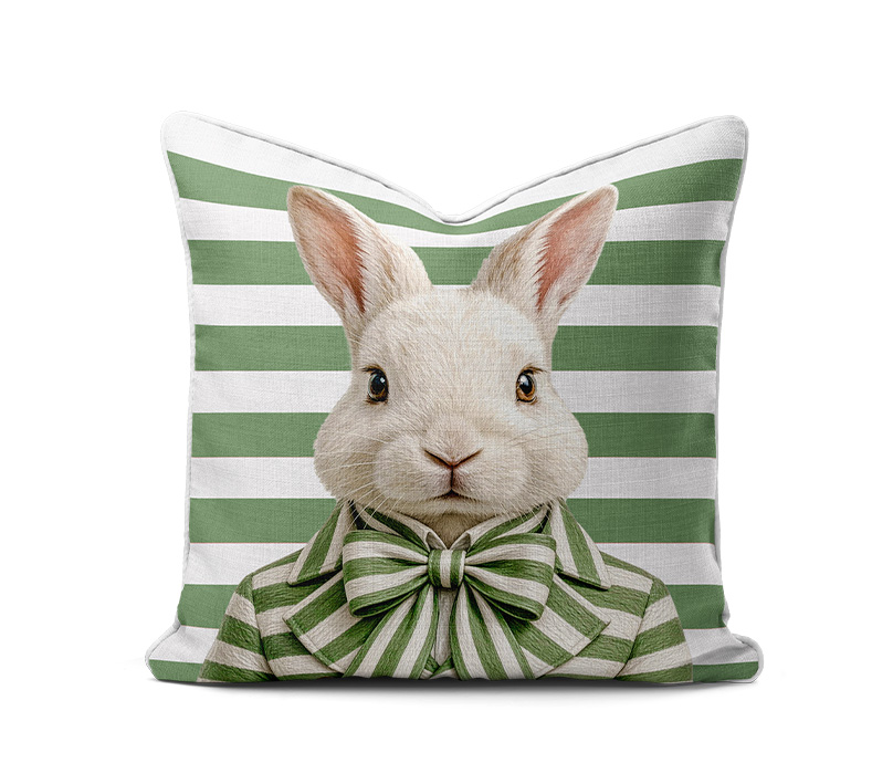 -Green stripe Rabbitscatter 1a A Scatter Cushion – Haas Green Stripe Ribbon - Image 1