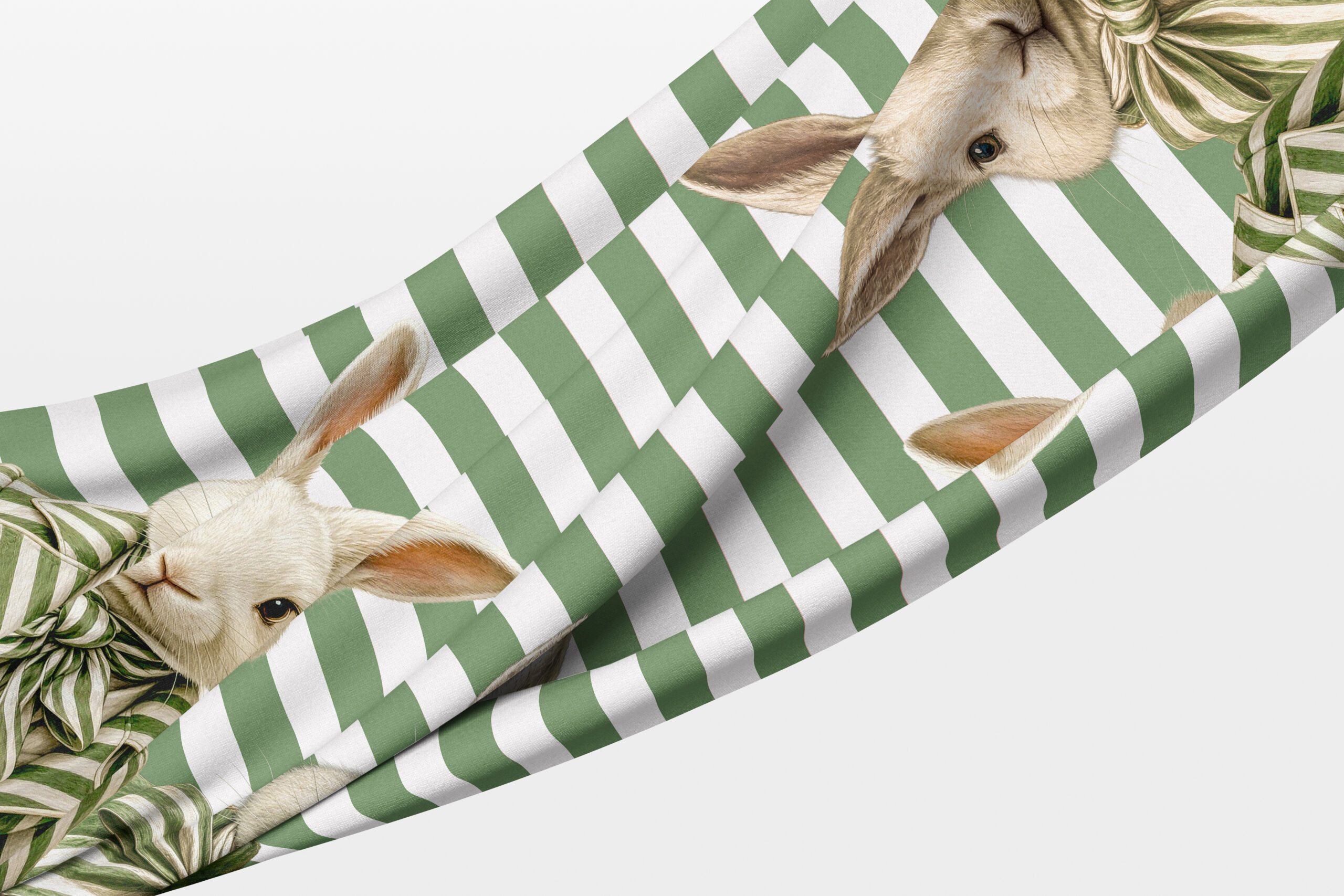 Red Rabbit10 Tablecloth - Haas Green Stripe Ribbon - Image 1