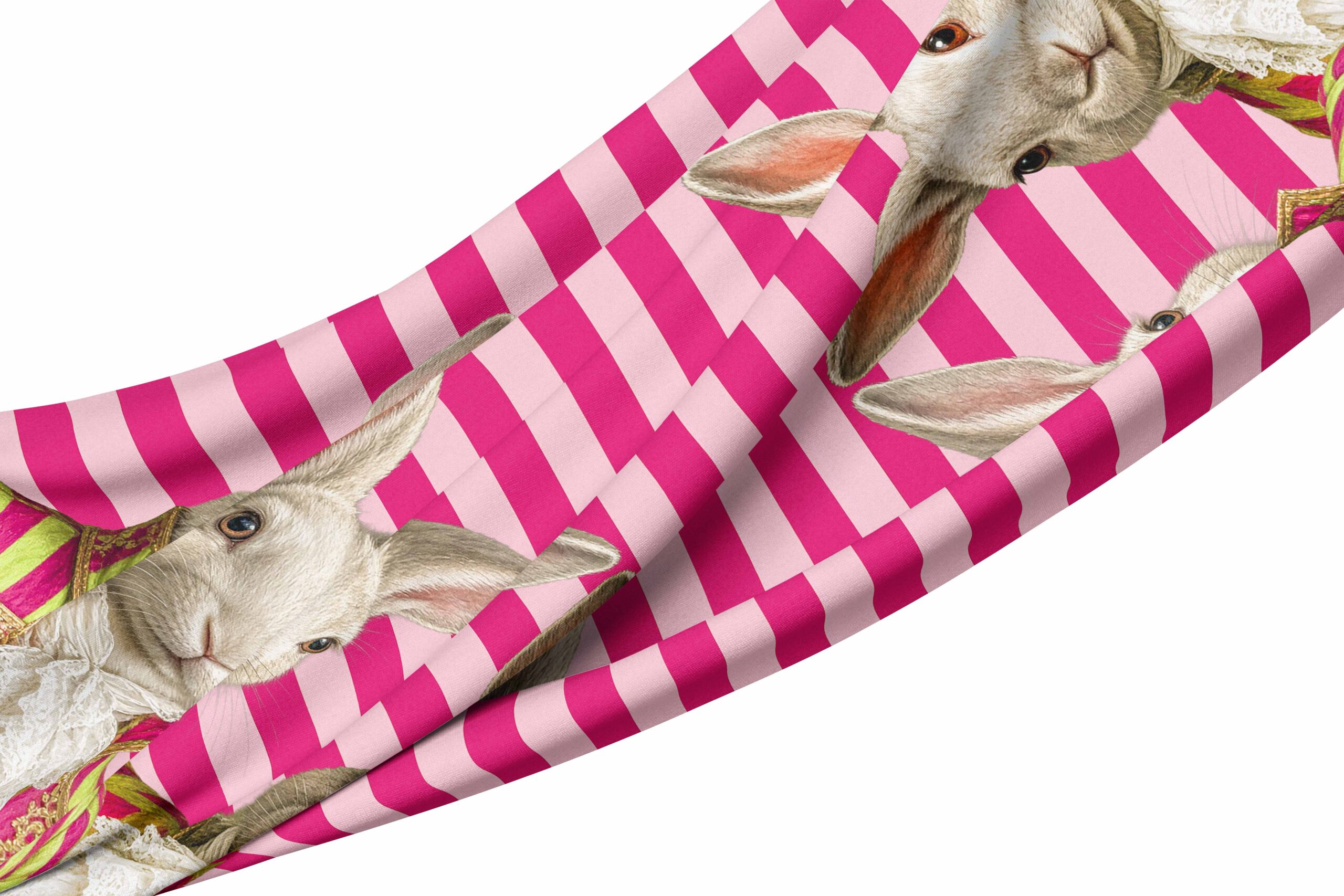 Red Rabbit2 Tablecloth - Haas Pink Stripe Ribbon - Image 1