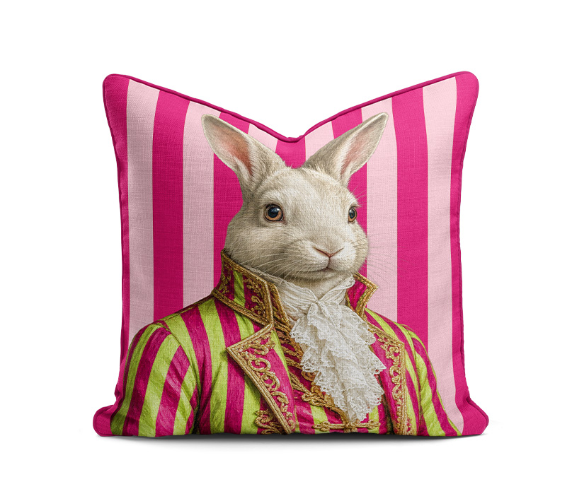 online PINK rabbit stripes2 A Scatter Cushion – Haas Pink Stripe Green Jacket - Image 1
