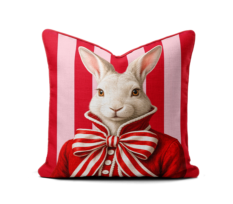 online red rabbit stripes2 A Scatter Cushion – Haas Red Stripe Ribbon - Image 1